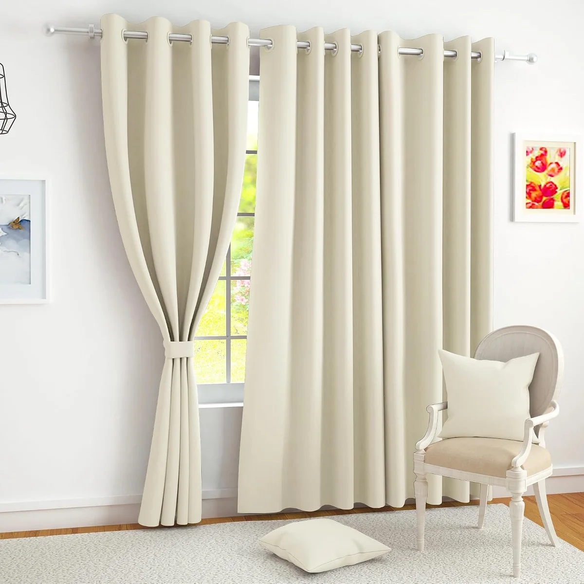 Story@Home 100% True Blackout Door Curtains 7 Feet Long Set of 2 Beige
