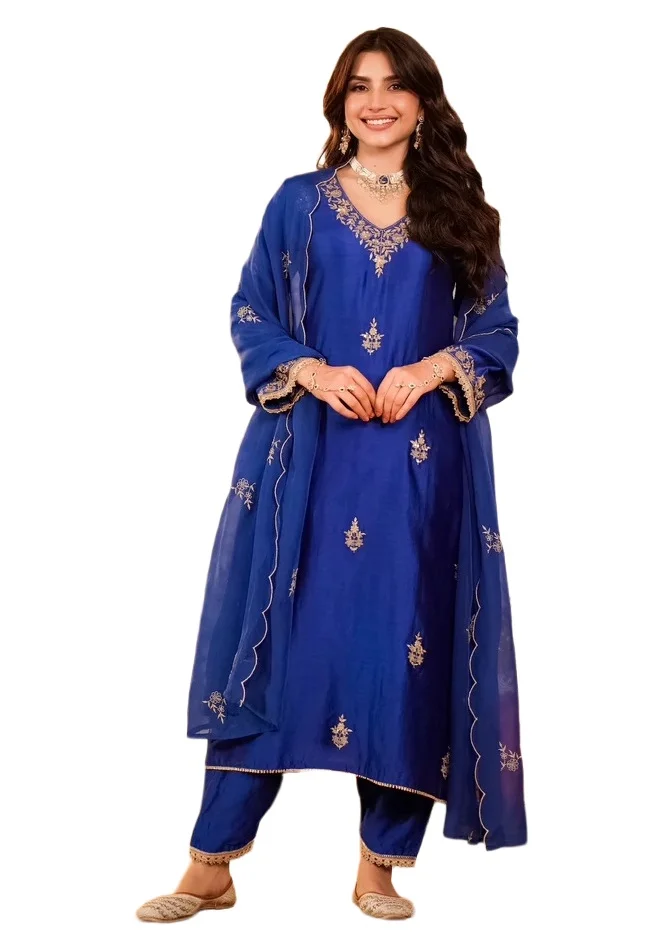 Trending Anika Blue Women's Kurta Pant Set With Dupatta
