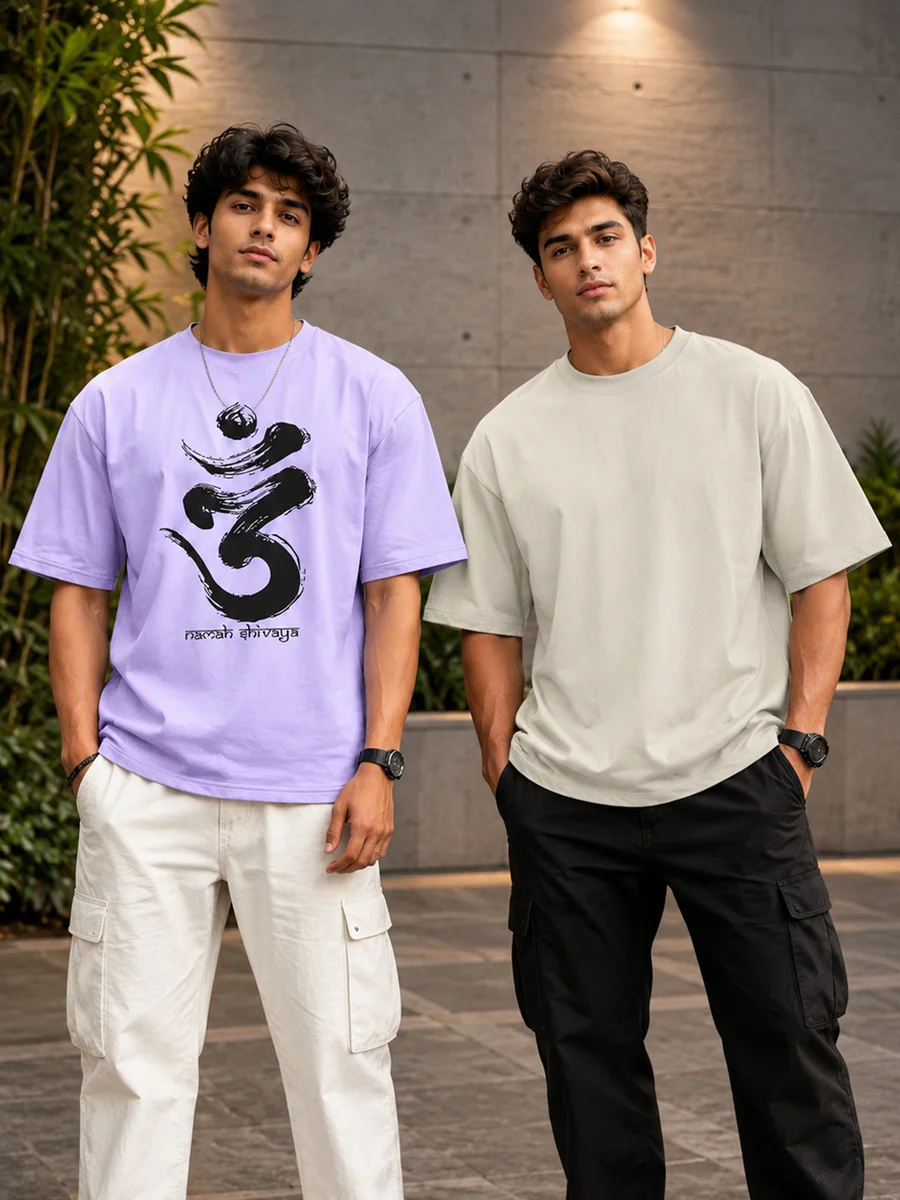 Pack of 2 Tee Town Men's Oversized Cotton Blend Stylish T-Shirt | Half Sleeve Round Neck Casual T-Shirt