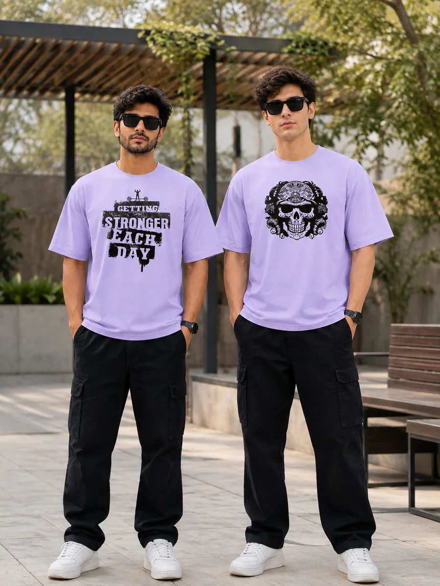 Pack of 2 Tee Town Men's Oversized Cotton Blend Stylish T-Shirt | Half Sleeve Round Neck Casual T-Shirt