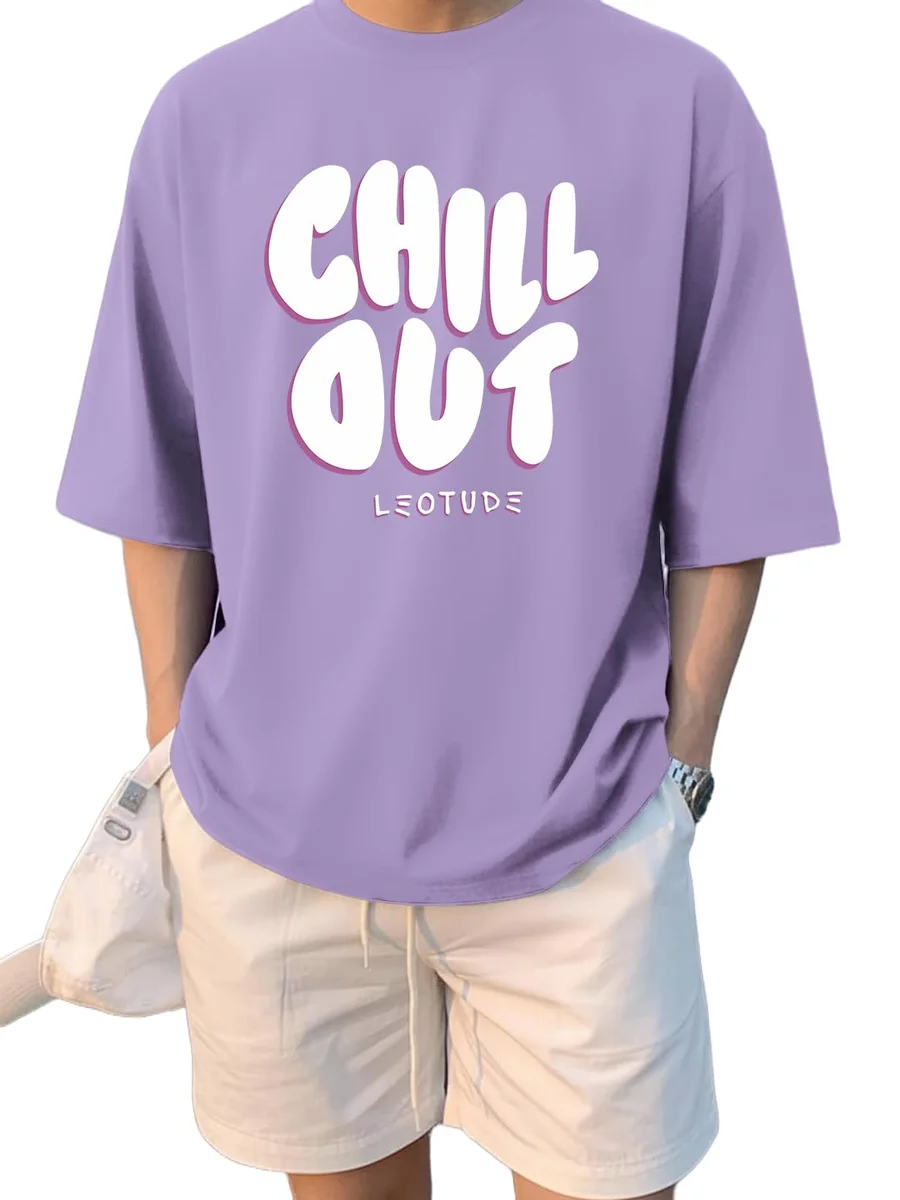 LEOTUDE Men's Oversized Drop Shoulder Cool and Stylish Half Sleeve Round