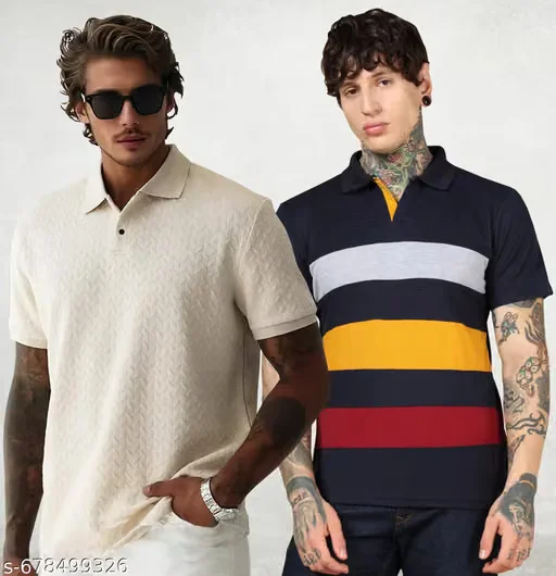 Tee Town COMBO PACK OF 2 Cotton Polo Neck Tshirt for mens| T shirt for men| Tshirt| Tshirt Men|