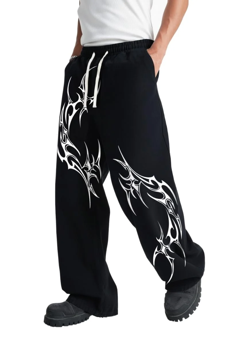 Men's Baggy Track Pants, Baggy Streetwear, Cotton Track Pants, Elastic Waist & Relaxed Fit Bottoms.