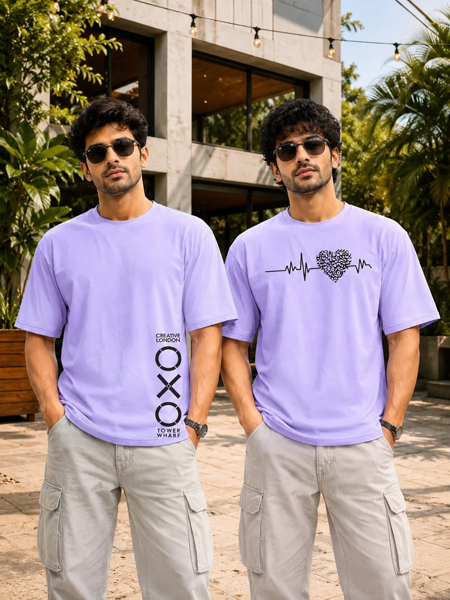 Pack of 2 Tee Town Men's Oversized Cotton Blend Stylish T-Shirt | Half Sleeve Round Neck Casual T-Shirt