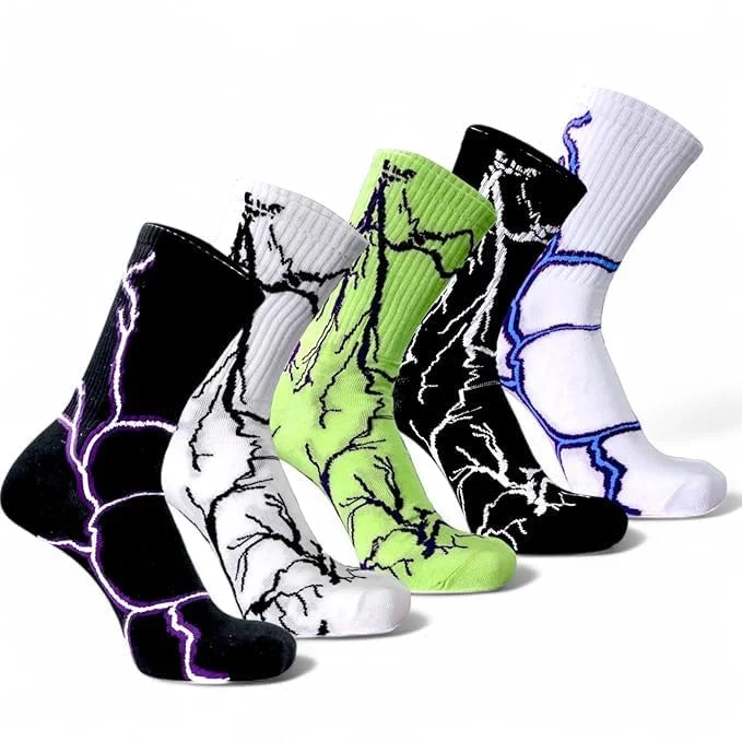 BLUTE Unisex Electric,lighting Print Crew Socks - Soft Cotton, Breathable & Stretchable Streetwear Socks for Men & Women | Stylish Casual, Sports & Daily Use