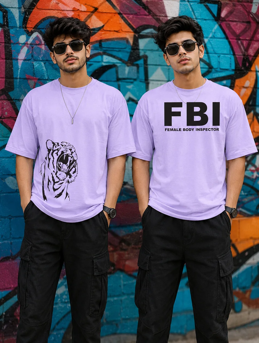 Pack of 2 Tee Town Men's Oversized Cotton Blend Stylish T-Shirt | Half Sleeve Round Neck Casual T-Shirt