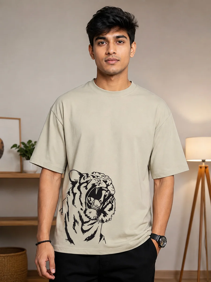 Tee Town Men's Oversized Cotton Blend Stylish T-Shirt | Half Sleeve Round Neck Casual T-Shirt