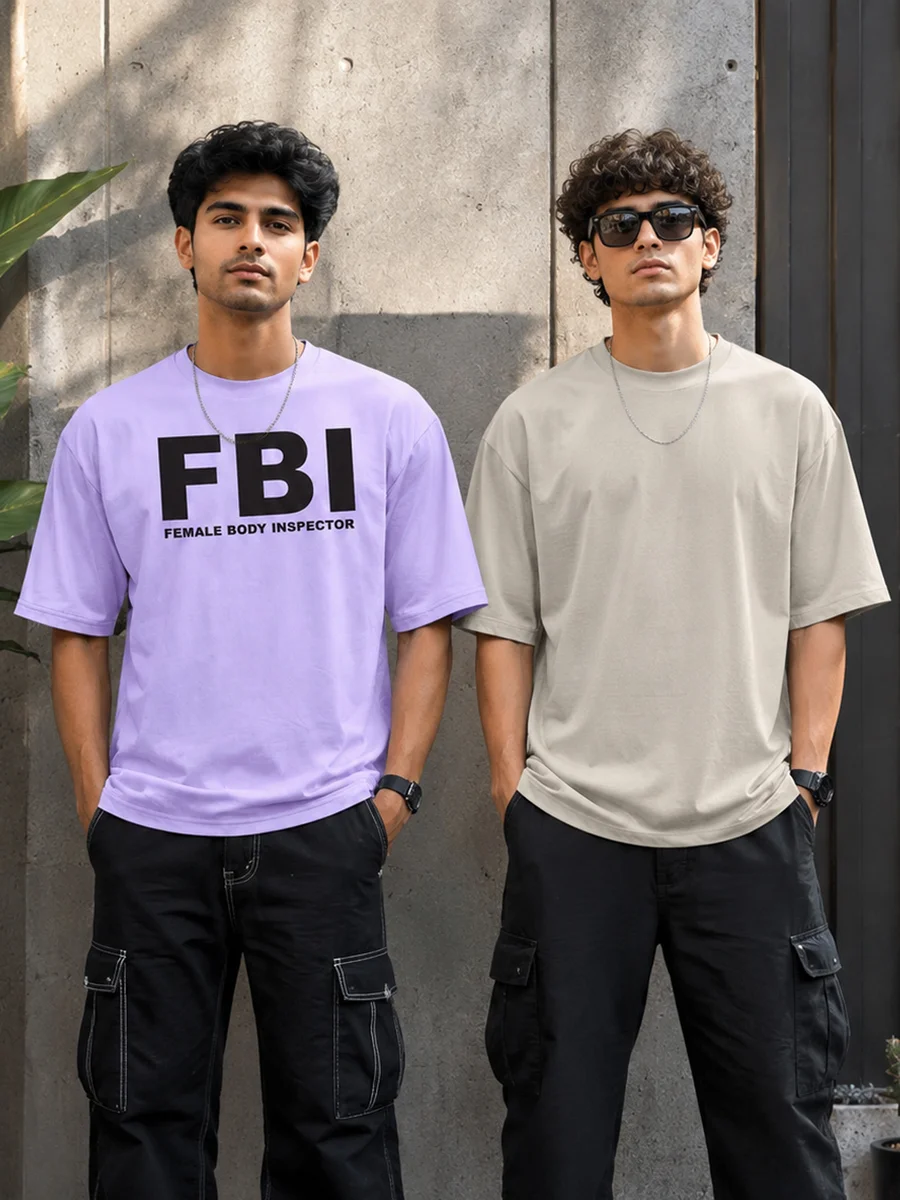 Pack of 2 Tee Town Men's Oversized Cotton Blend Stylish T-Shirt | Half Sleeve Round Neck Casual T-Shirt