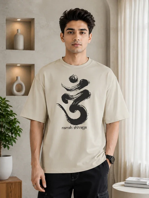 JUNGLY Graphic Print, Printed Men Round Neck Beige T-Shirt