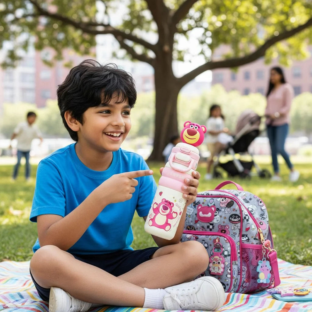 Lotso Bear Kids Water Bottle with 3D Character Lid & Carry Handle