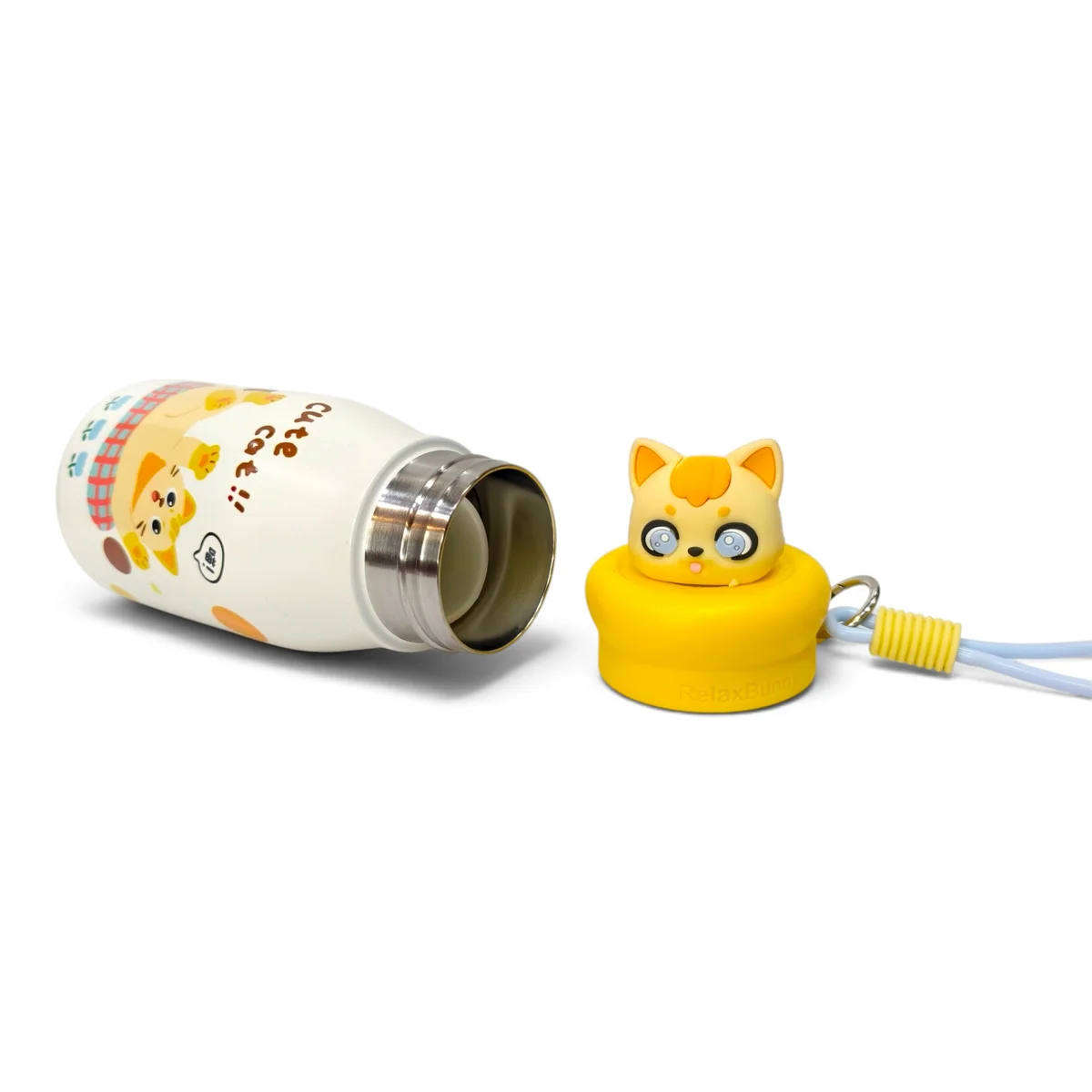 Stainless steel water bottle in animal theme with silicon grips silicon and a direct drink system