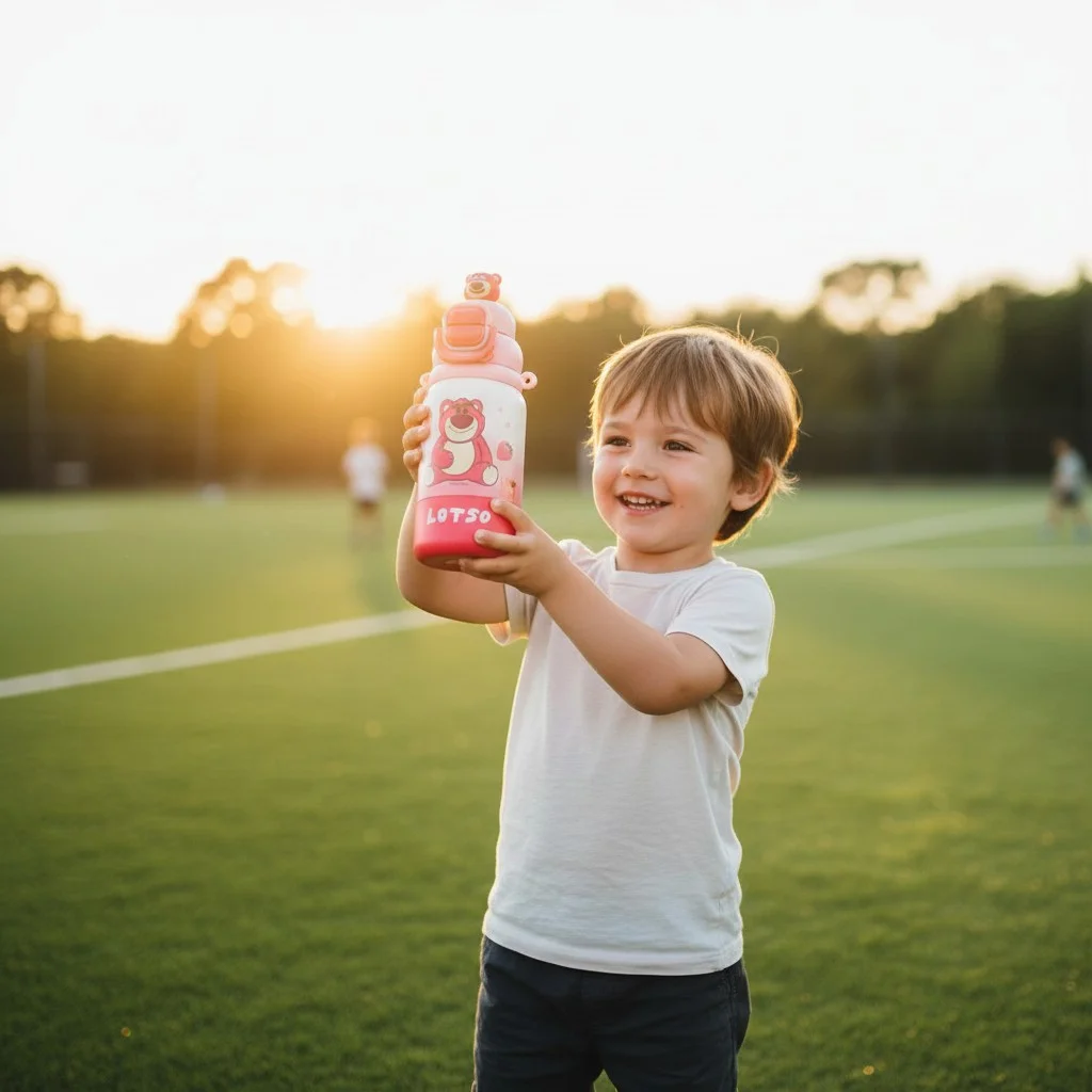 Lotso Bear Kids Water Bottle with Straw & Character Lid – Pink