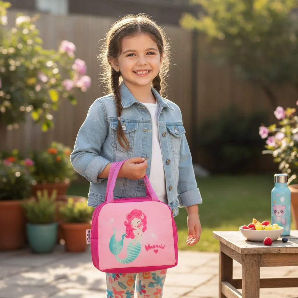 Mermaid Kids Insulated Lunch Bag – Cute Pink Mermaid Lunch Box Bag for Girls