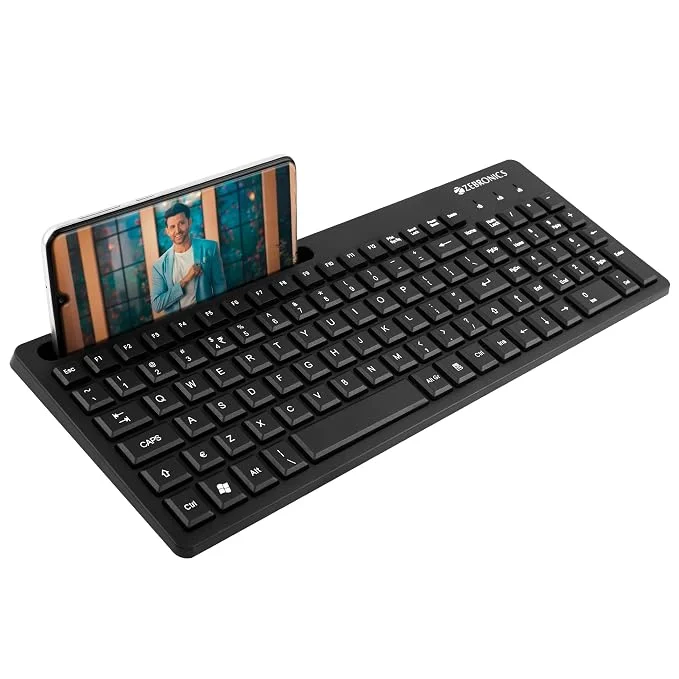 ZEBRONICS K36 Wired USB Keyboard with 106 Keys, Slim Design, Smartphone Holder