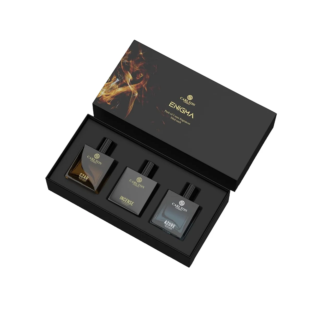 Carlton London Premium Enigma Liquid Perfume Gift Set For Men Long Lasting Spicy Woody & Citrusy Fragrances (Set Of 3) 50ml Each Azure Incense & Czar EDP