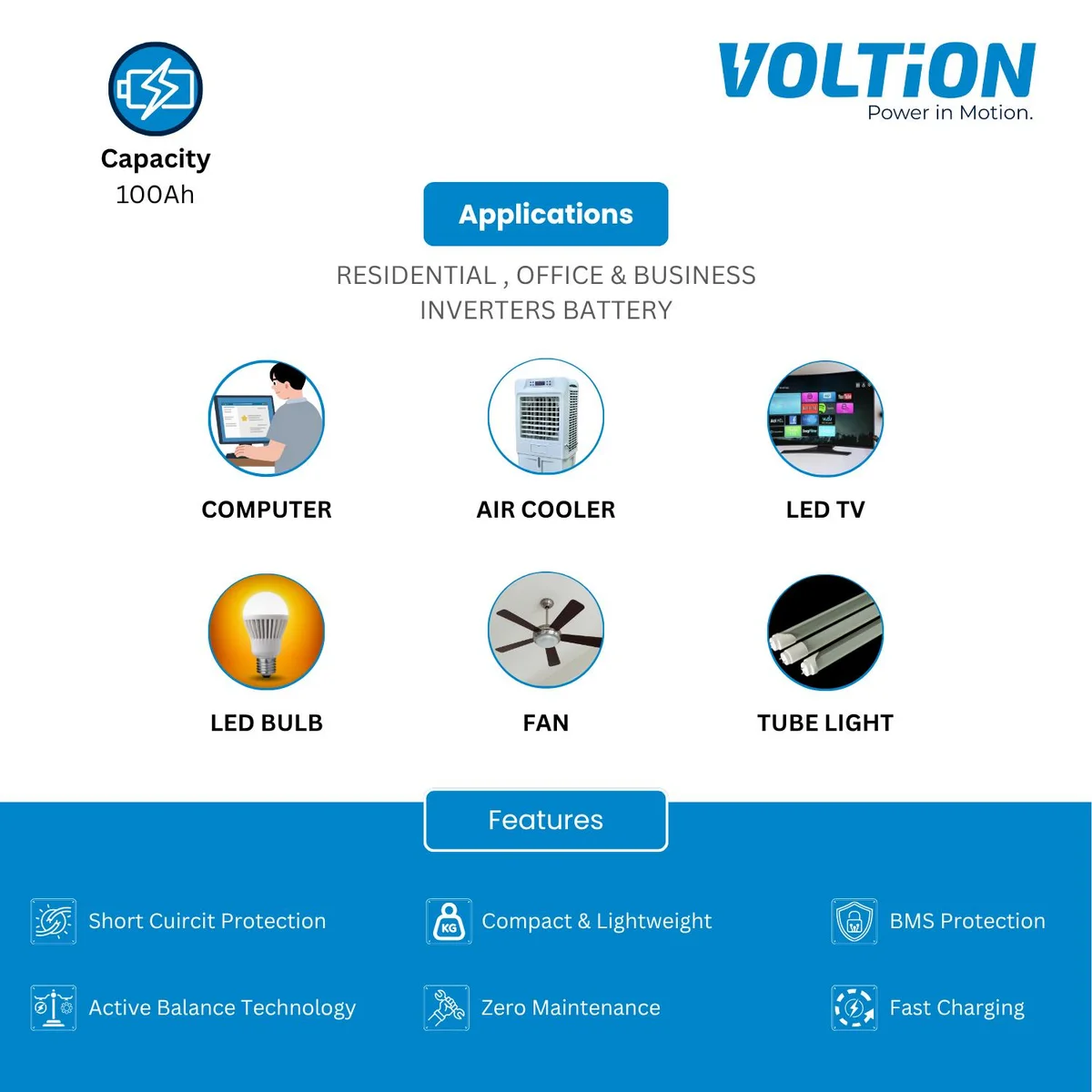VOLTion 24V 100Ah LiFePO4 Lithium Battery for Inverter & Solar Energy Storage for Home/Office/Shop 3