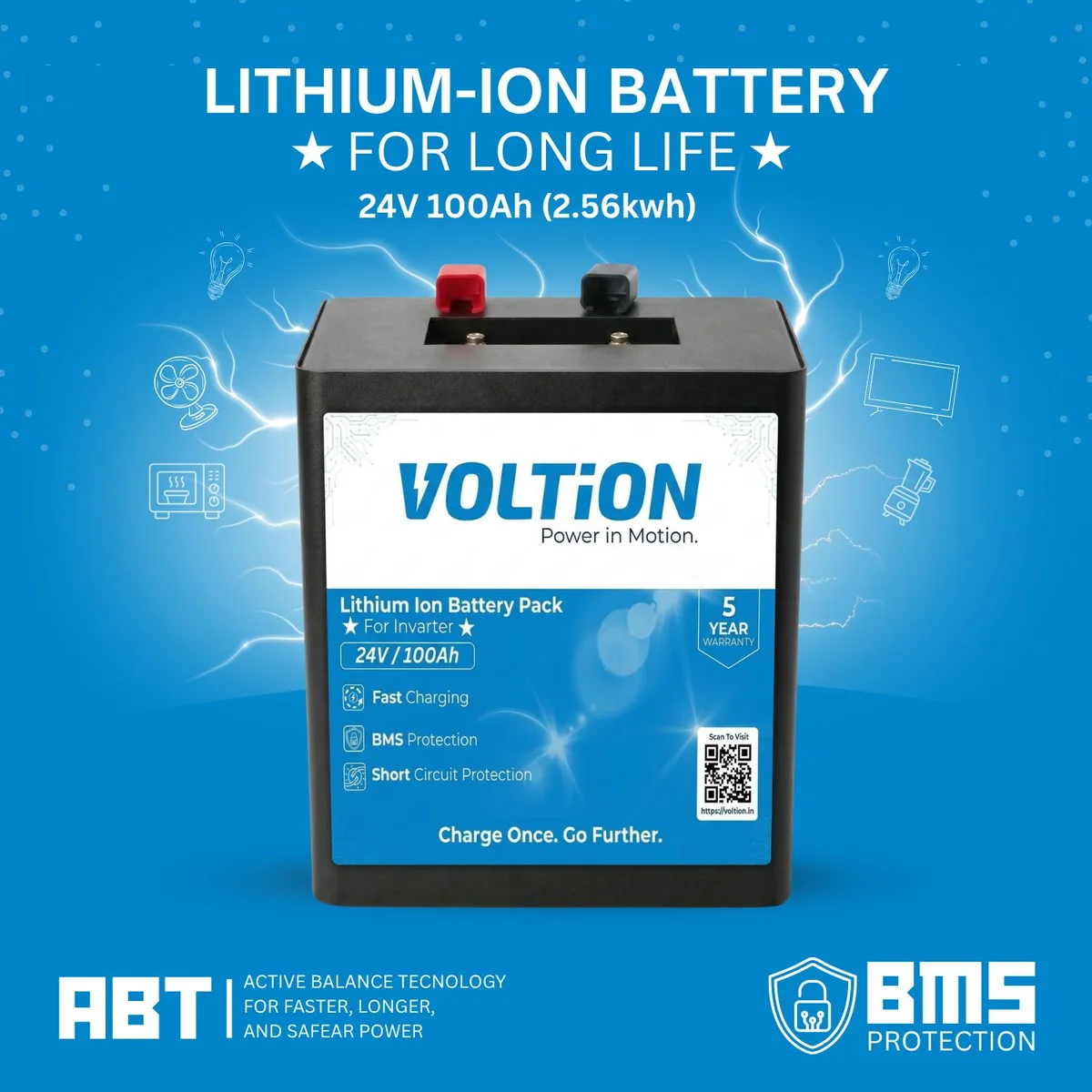 VOLTion 24V 100Ah LiFePO4 Lithium Battery for Inverter & Solar Energy Storage for Home/Office/Shop 4