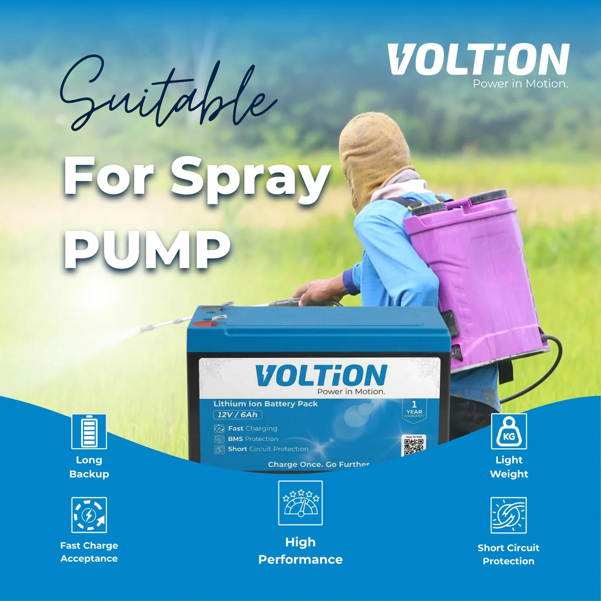 VOLTion 12V 6Ah LiFePO4 Lithium Battery for Agricultural Spray Pump, Solar Lights, UPS, Toys, etc. 3