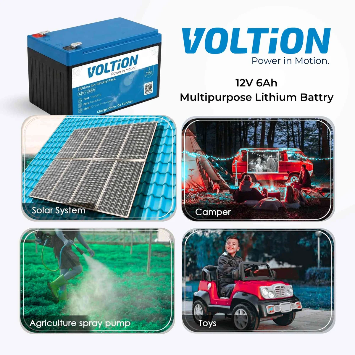 VOLTion 12V 14Ah LiFePO4 Lithium Battery for Agriculture Spray Pumps, Solar Lights, UPS, Toys, etc. 4