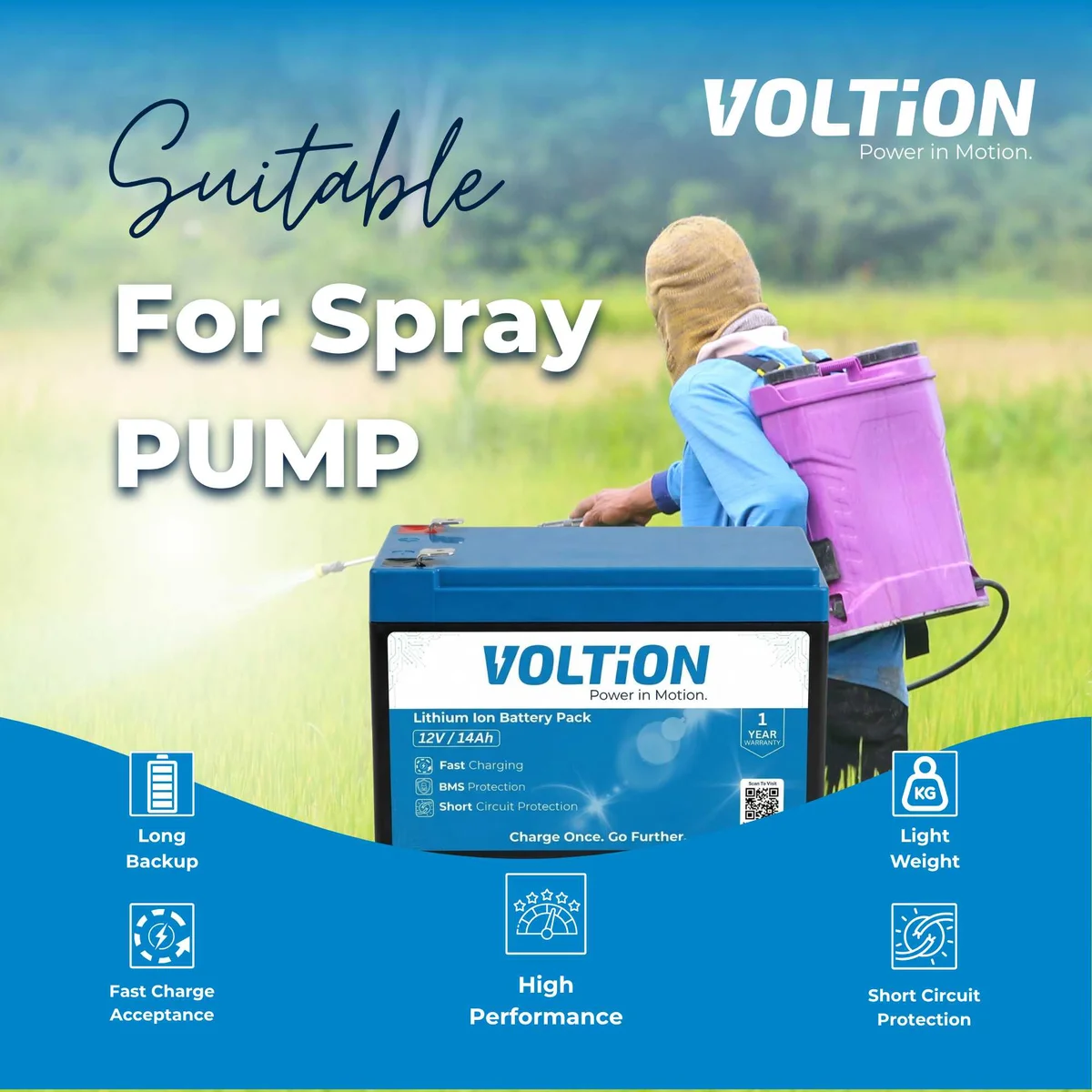 VOLTion 12V 14Ah LiFePO4 Lithium Battery for Agriculture Spray Pumps, Solar Lights, UPS, Toys, etc. 3
