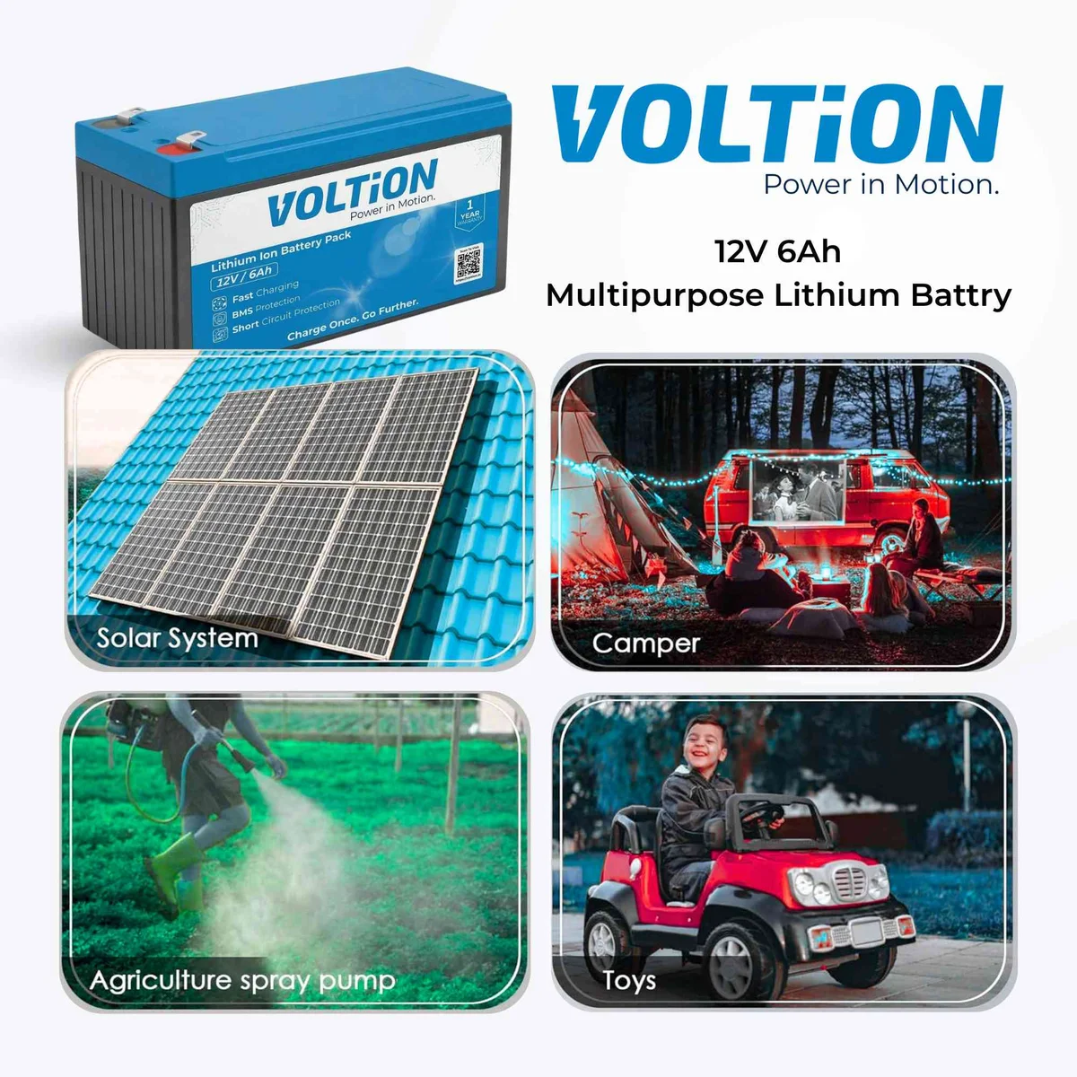 VOLTion 12V 6Ah LiFePO4 Lithium Battery for Agricultural Spray Pump, Solar Lights, UPS, Toys, etc. 5