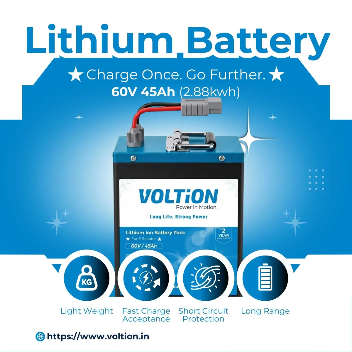 VOLTion 60V 45Ah LiFePO4 Lithium Battery for E-Scooter and EVs. 6
