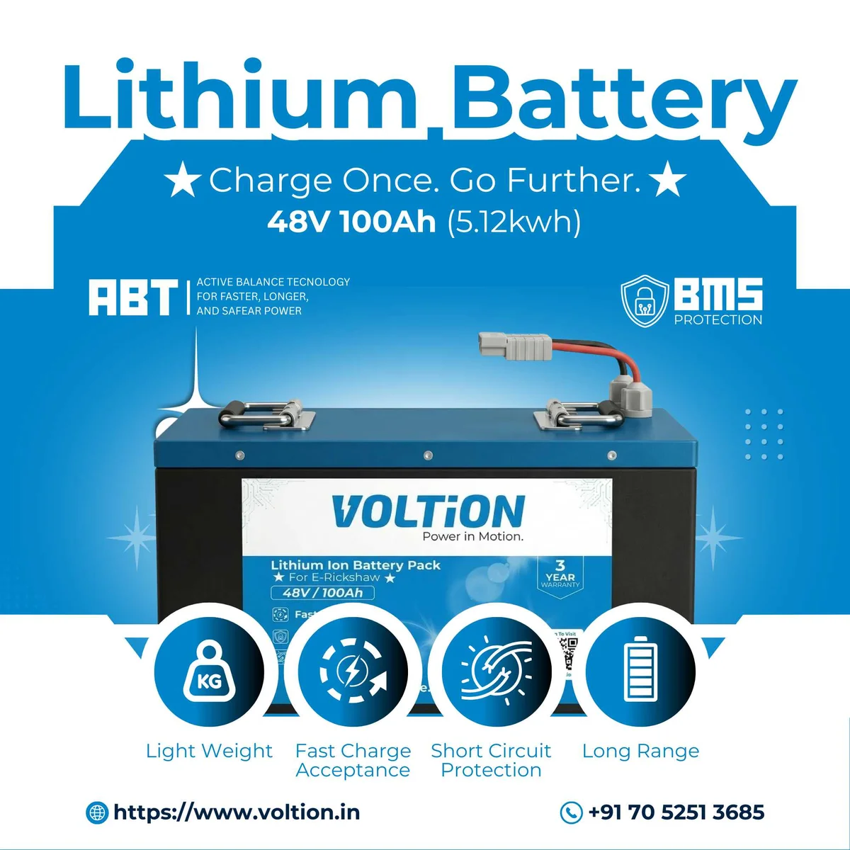 VOLTion 48V 100Ah LiFePO4 Lithium Battery for E-Rickshaw and EVs. 6