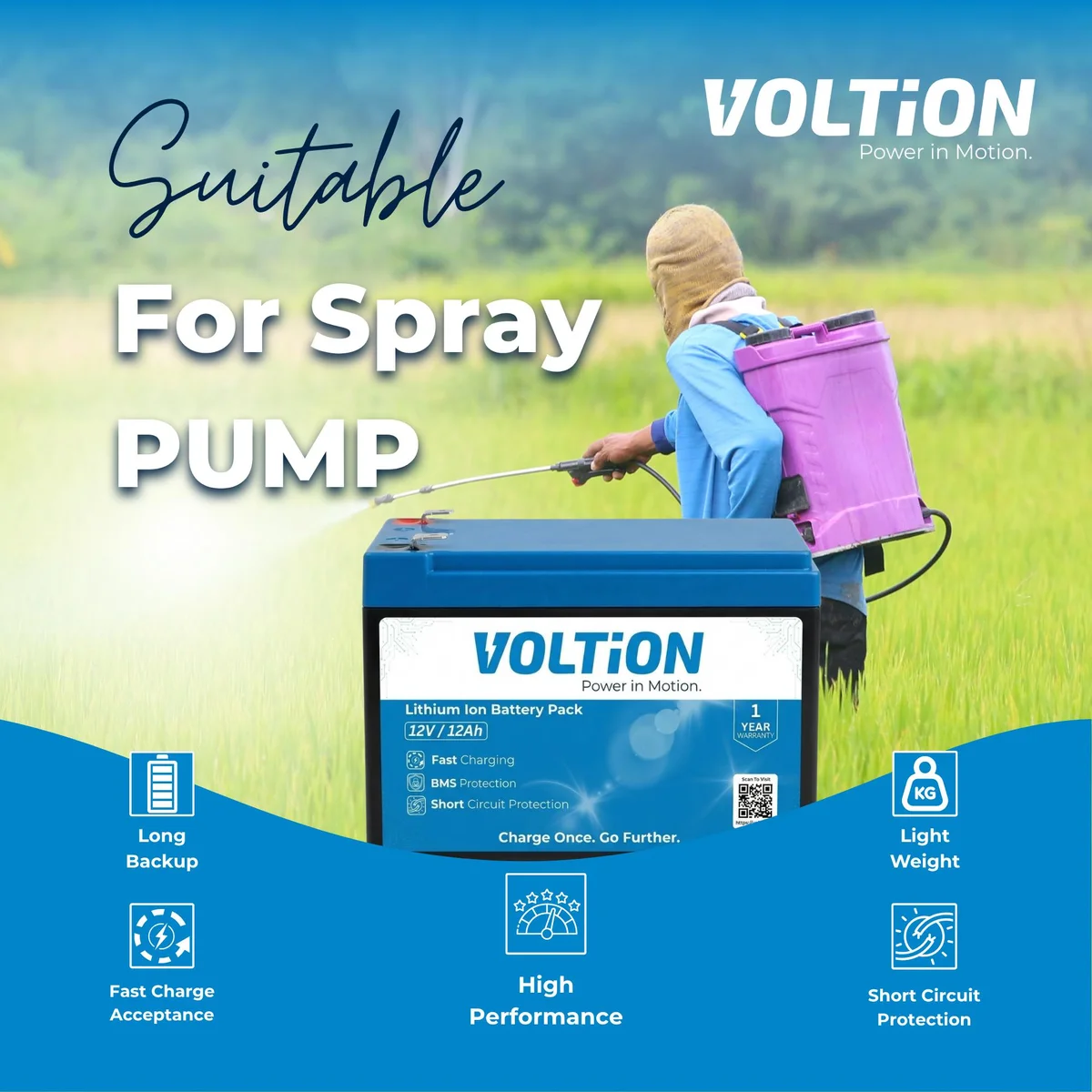 VOLTion 12V 12Ah LiFePO4 Lithium Battery for Agriculture Spray Pumps, Solar Lights, UPS, Toys, etc. 3