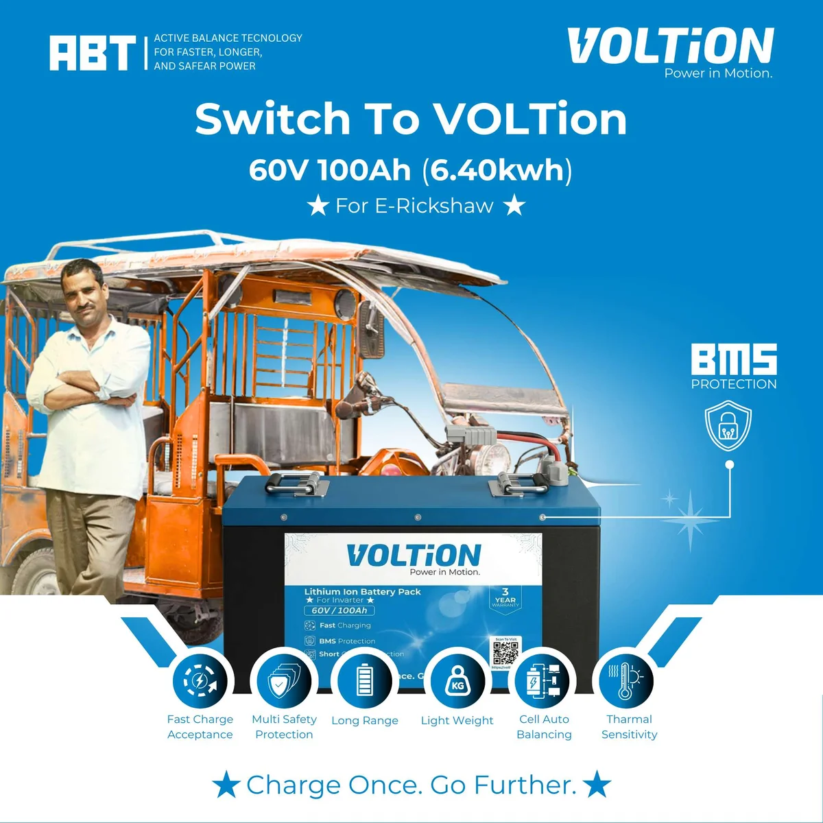 VOLTion 60V 100Ah LiFePO4 Lithium Battery for E-Rickshaw and EVs. 5