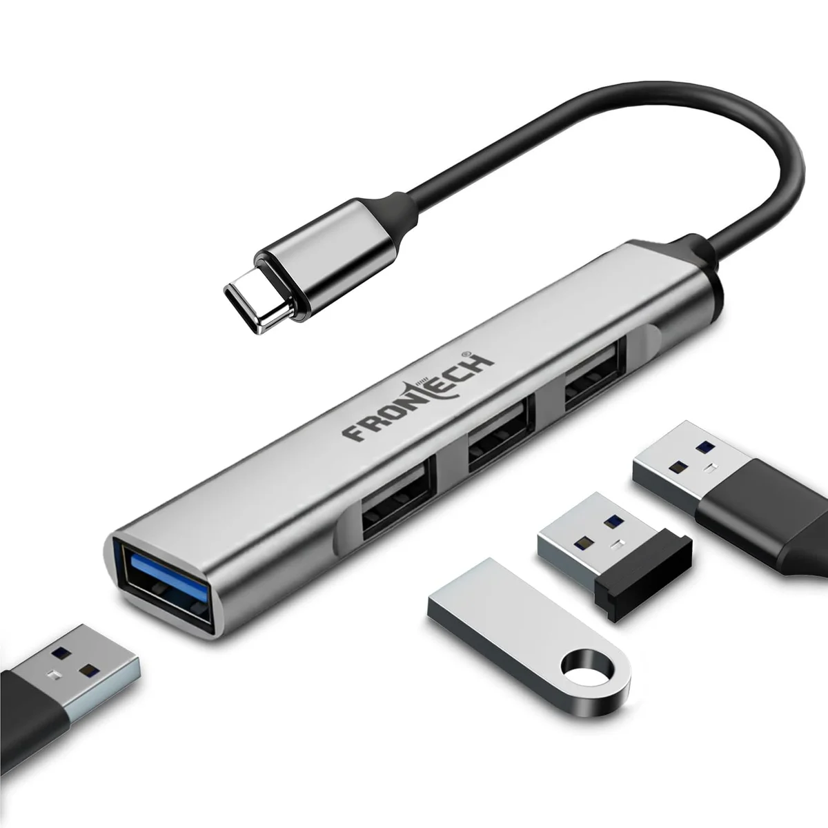Frontech 4 in 1 Slim Multiport HUB Dock, 1XUSB 3.0, 3X USB 2.0, Compact Metal Design, Upto 5 Gbps Hight Speed Data Transfer for Desktop, Laptop, Tablet (NC-0041)