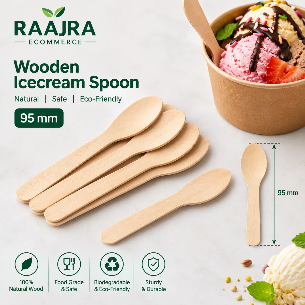95 mm wodden icecream spoon x 100 pcs