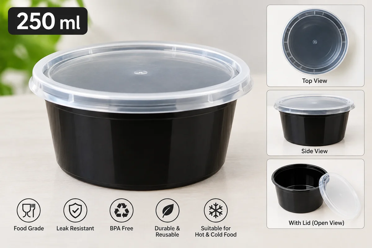 250 ml Round Container 250 ml B/W X 50 pcs pack