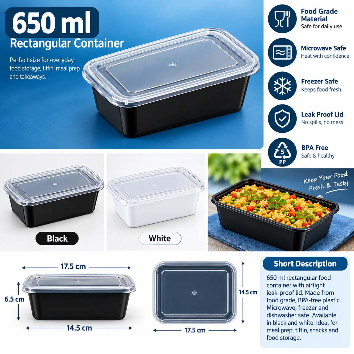 650 ml Rectangle Container x 50 pcs