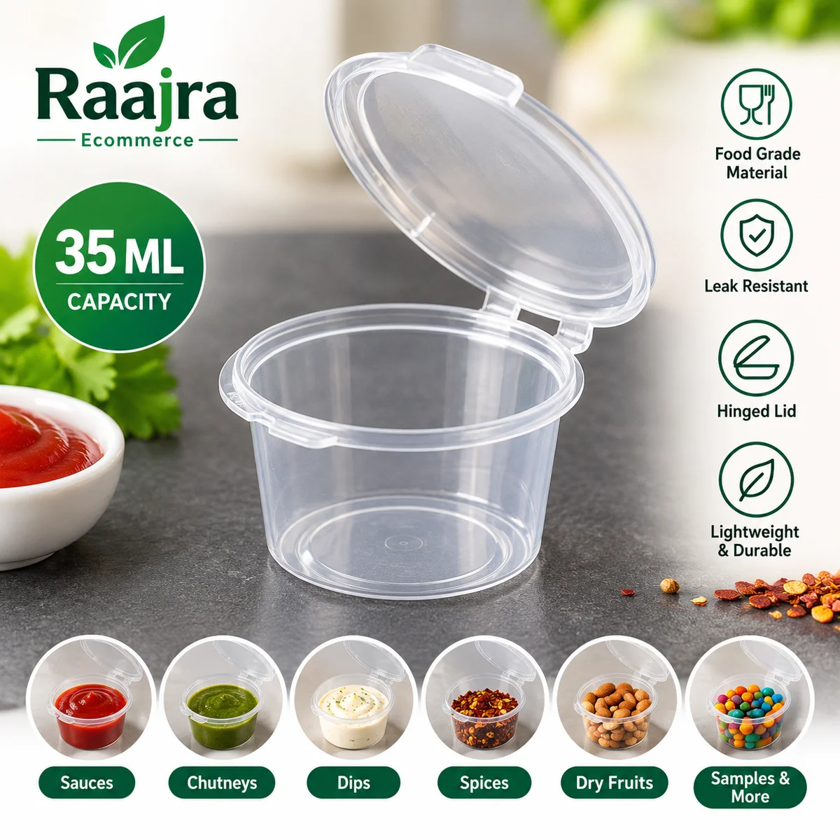 35 ml Dip Hinged Container x 100 pcs