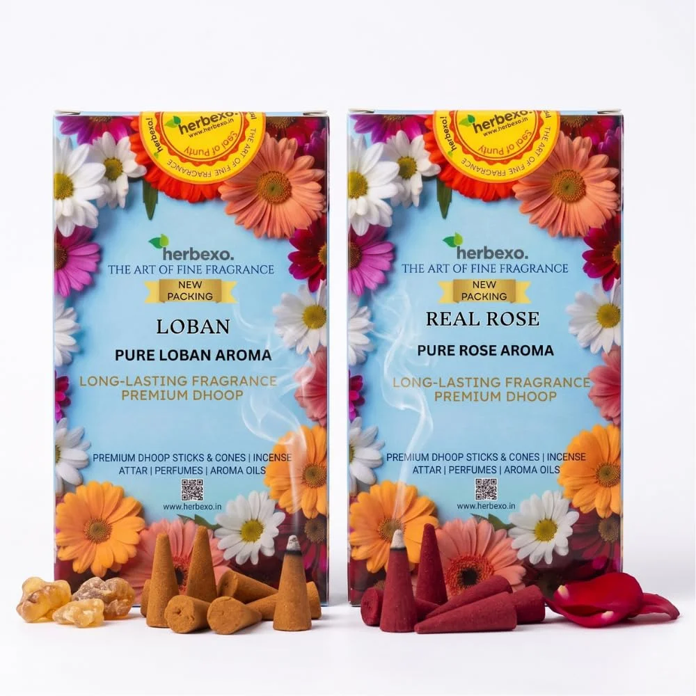 Loban & Rose Fragrance Dhoop Cones Combo Pack | Natural Aromatic Dhoop Cones for Pooja, Meditation & Relaxation | Charcoal Free, Long Lasting, Low Smoke
