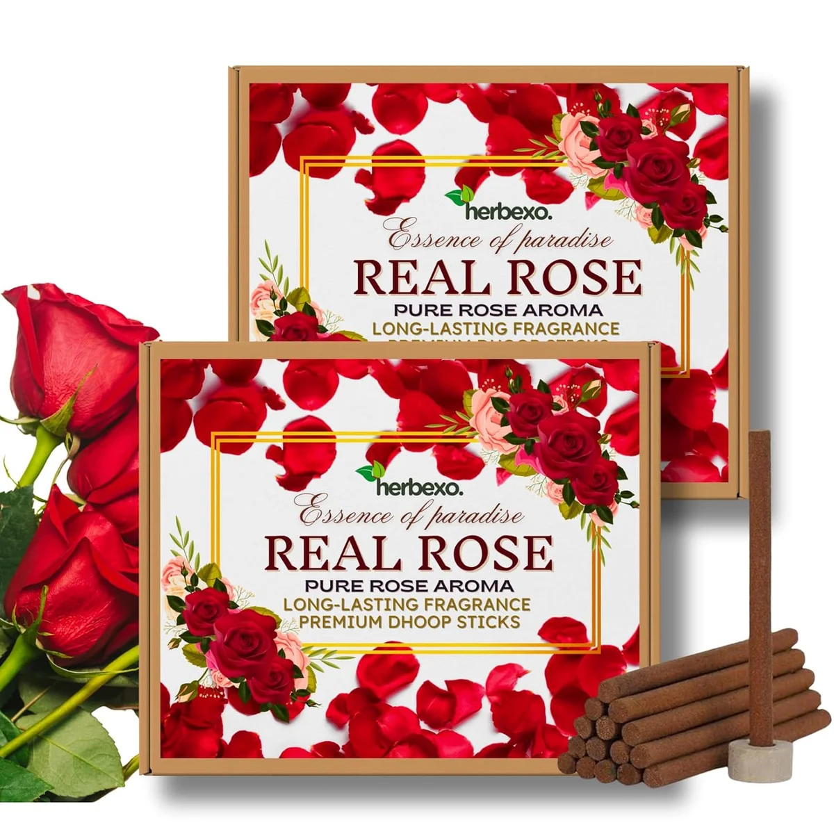Real Rose Herbal Dhoop Sticks | Made with Natural & Herbal Ingredients, Pure Attar | Long Lasting Aroma for Pooja, Meditation, and Relaxation | Charcoal Free