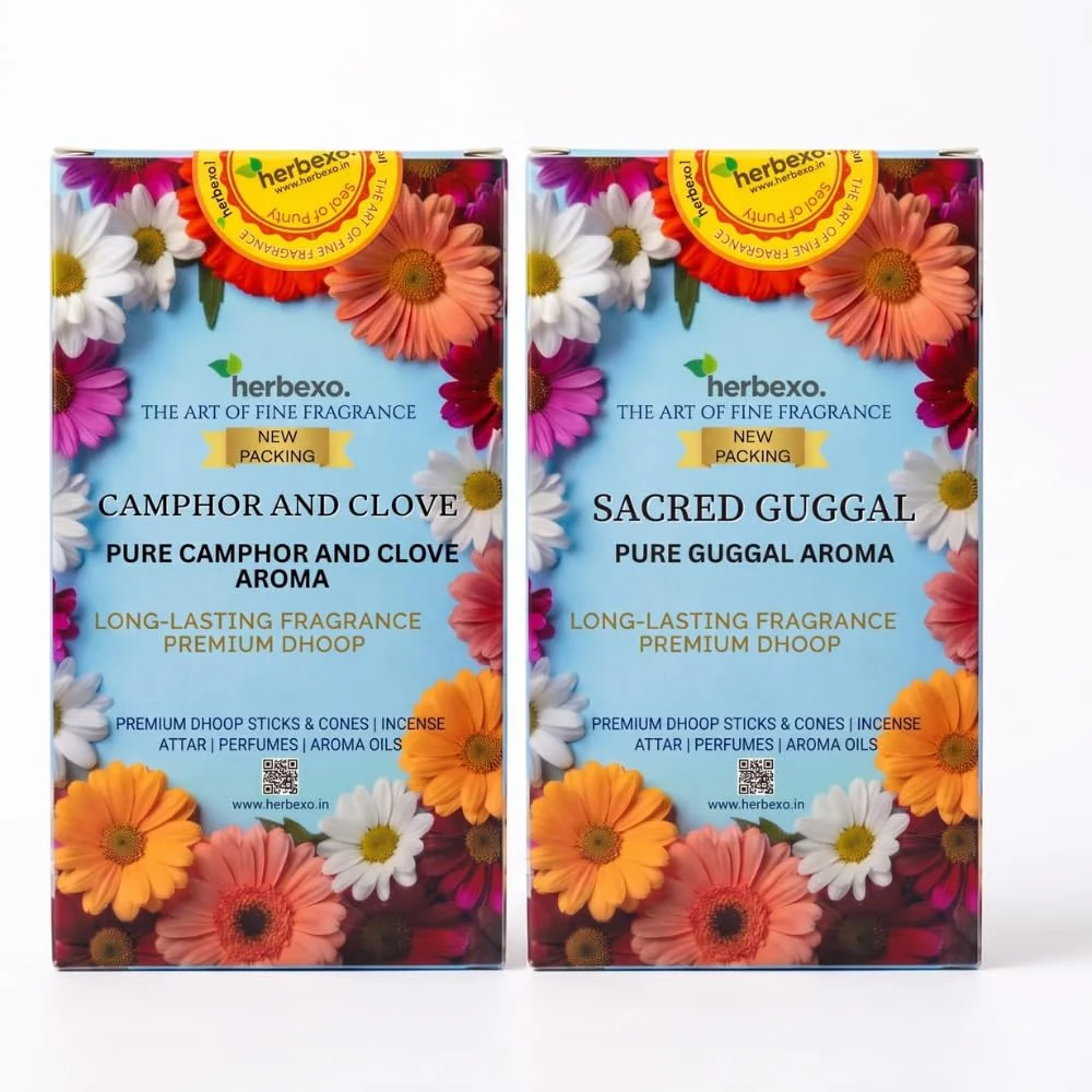 Camphor & Clove Fragrance Dhoop and Guggal Fragrance Dhoop Combo Pack | Natural Pooja Dhoop Cones | Pure Herbal Fragrance, Low Smoke, Charcoal-Free