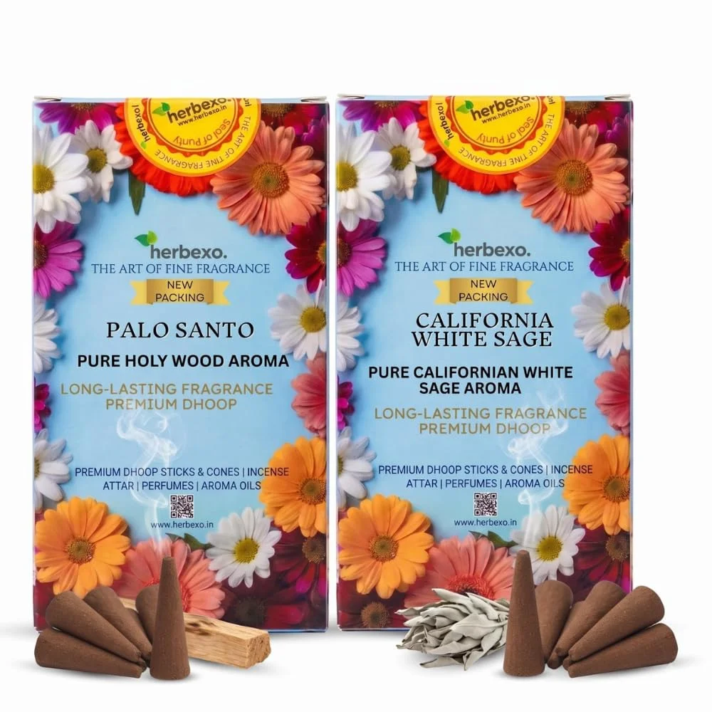 Palo Santo & White Sage Dhoop Cones Combo Pack for Spiritual Cleansing Meditation Relaxation Aromatherapy Stress Relief Peace Home Fragrance