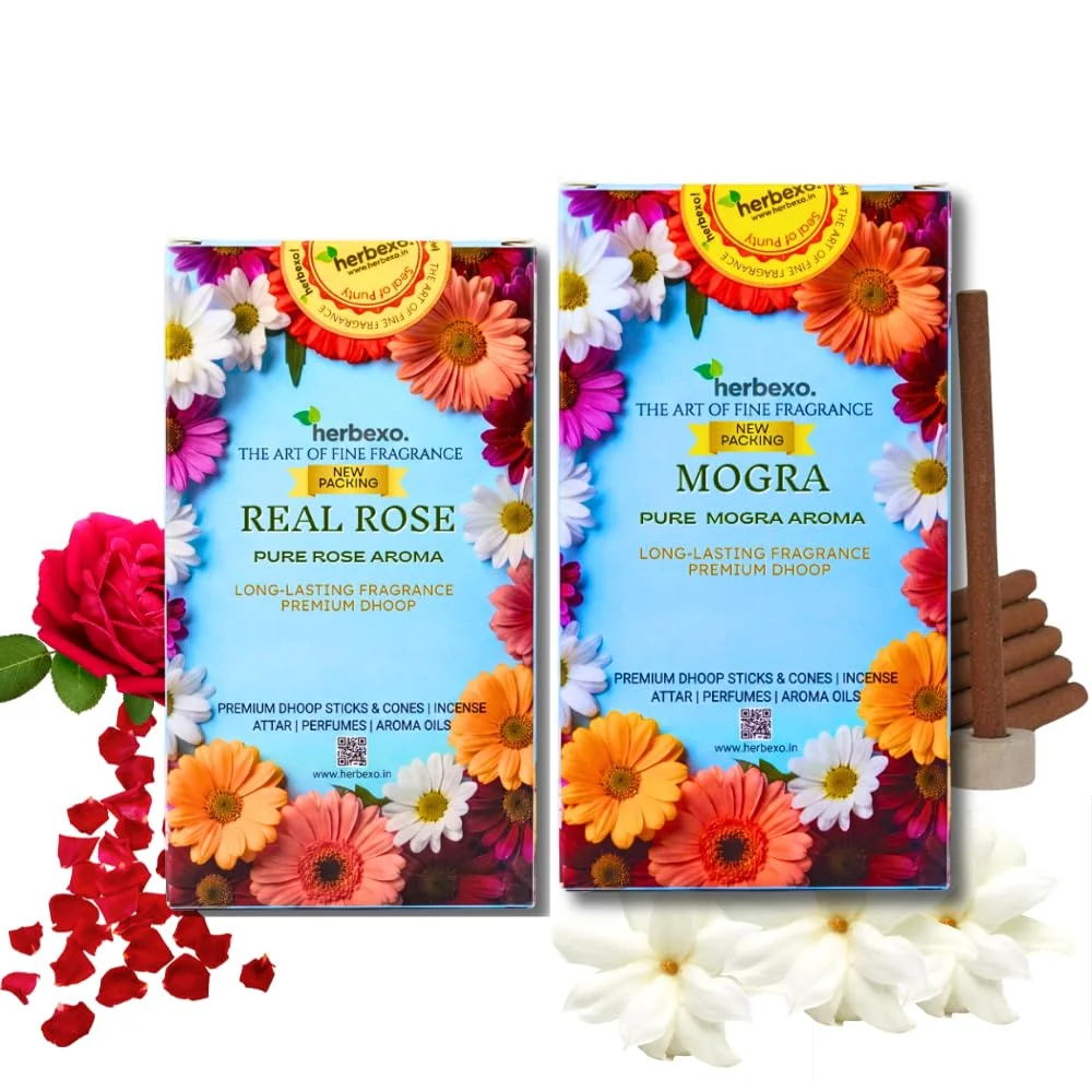 Real Rose & Mogra Dhoop Sticks Combo Pack Floral Fragrance