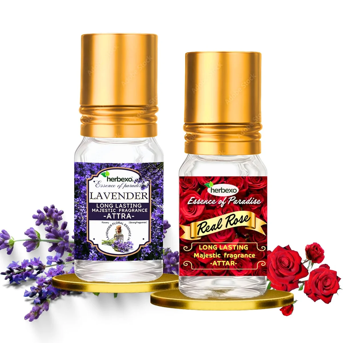 Lavender Attar & Rose Attar Combo | Pure Natural Ittar/Itra | Long Lasting Perfume Oils | Alcohol-Free | 6ml x 2 Roll-On Bottles for Men & Women