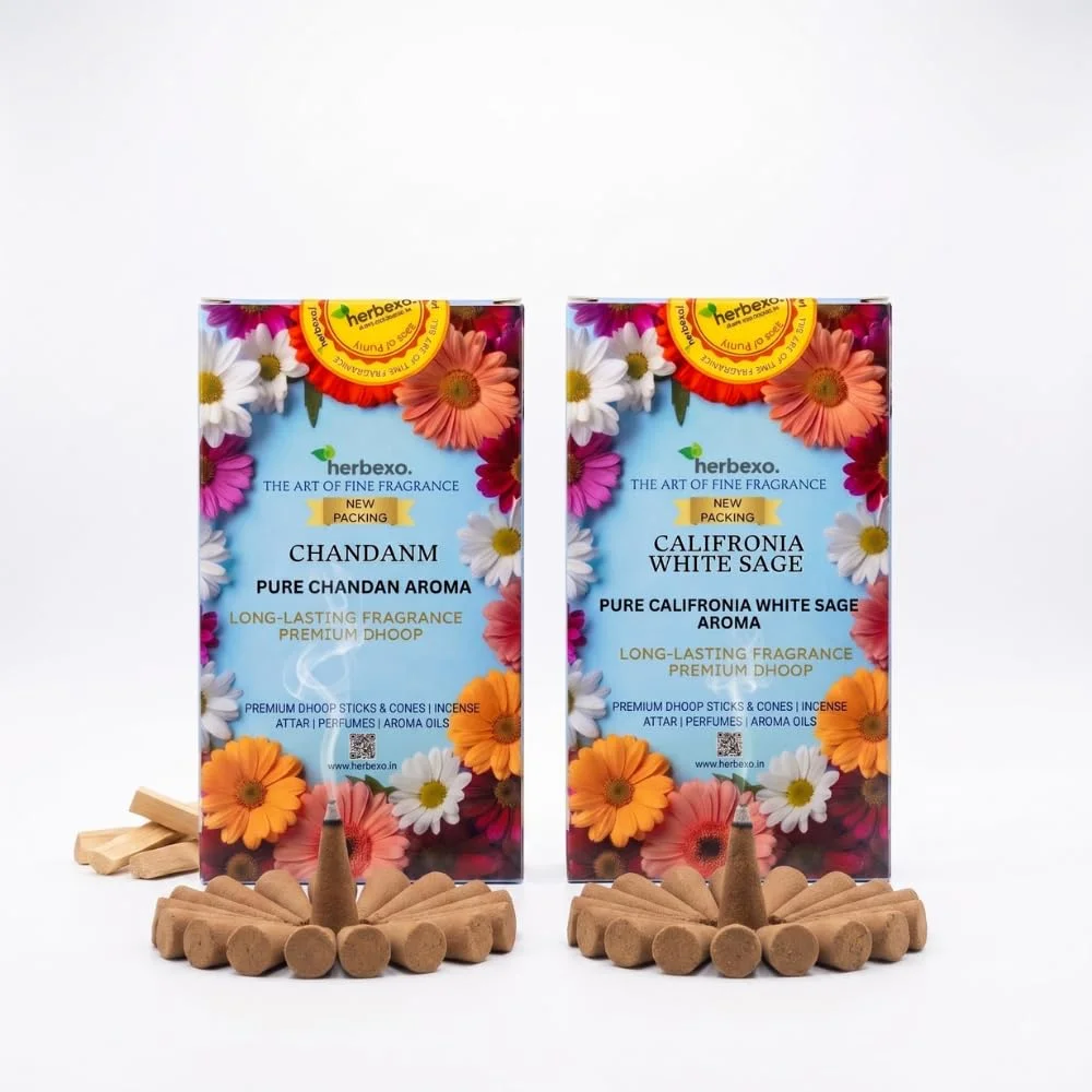 Sandalwood (Chandan) Dhoop Cones & White Sage Dhoop Cones Sacred Rituals Meditation Home Fragrance Aura Cleansing Positive Energy Natural Herbal Incense