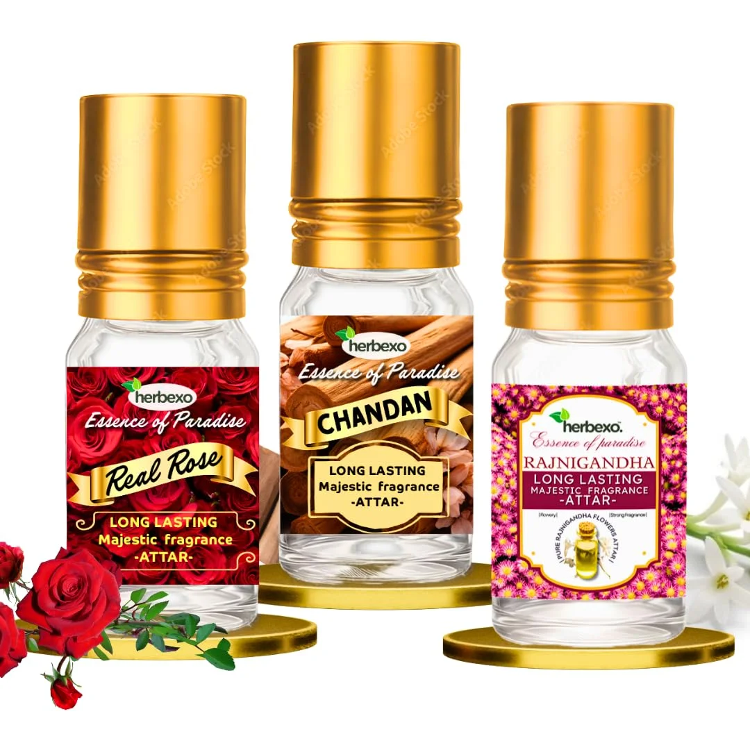 chandal attar rose attar and rajnigandha attar trio pack gift pack