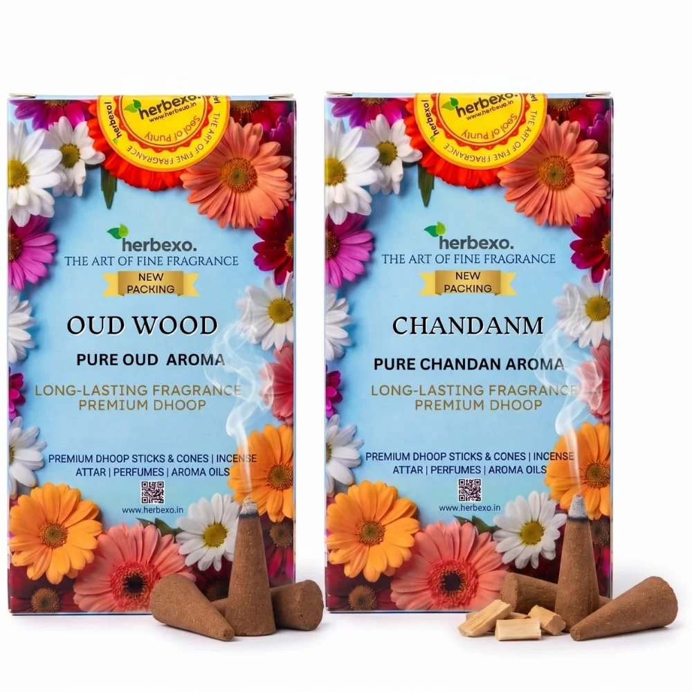 Hrebexo Premium Dhoop Cones Combo - Sandalwood (Chandan) Fragrance & Pure Oud Fragrance | Luxury Sacred Fragrance for Divine Meditation & Temple Worship