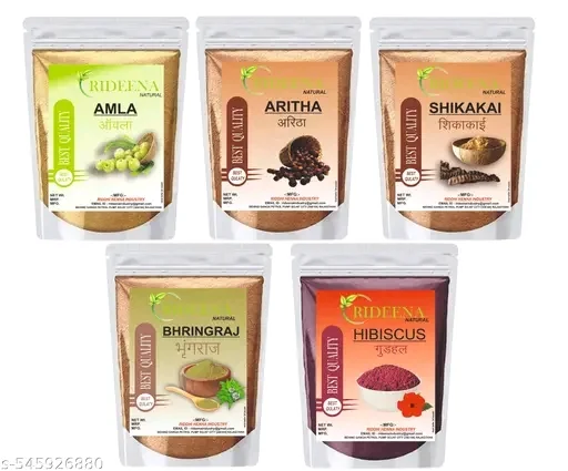Rideena Amla, Reetha, Shikakai,  Hibiscus And Bhrinjraj Powder for Hair