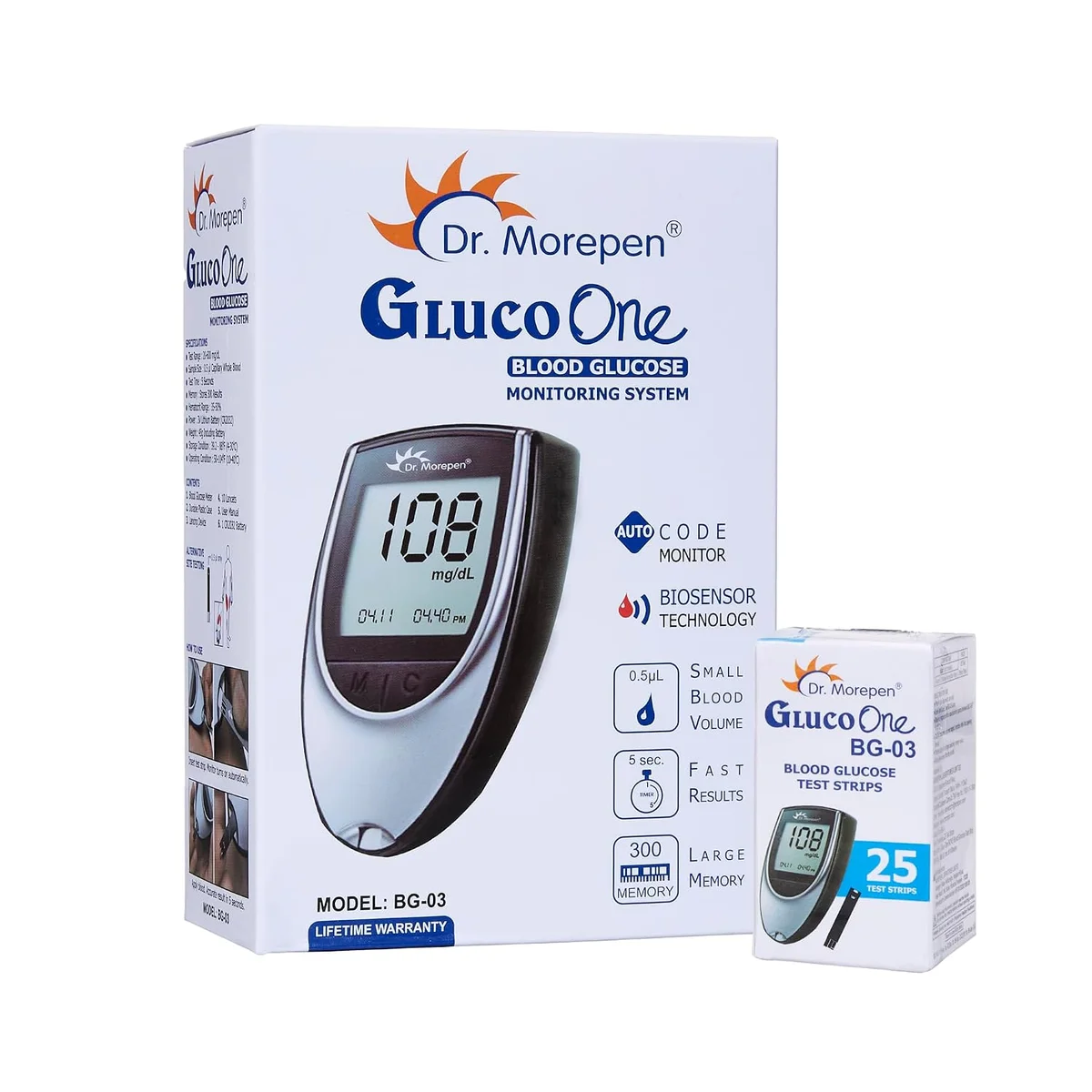DR. MOREPEN GlucoOne Blood Glucose Monitor Model BG 03 with 25 Strips