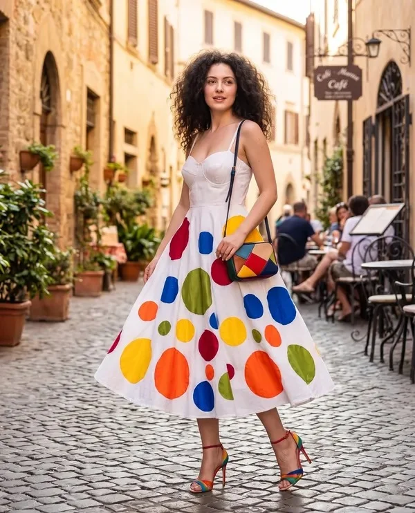 Coloured Polka One Peace Dress