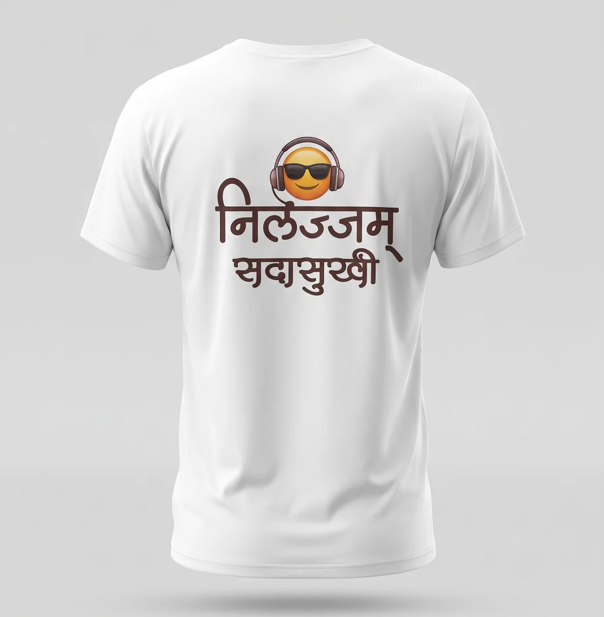 Men's White Printed Polyester T-Shirt - Nirlajjam Sadasukhi / Marathi Quote alt