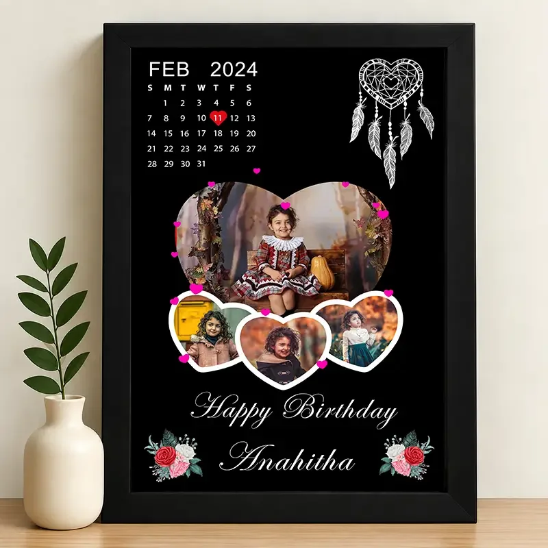 IGIFTZI Heart Moments Birthday Photo Frame with Name & Date | Personalized Multi Photo Gift