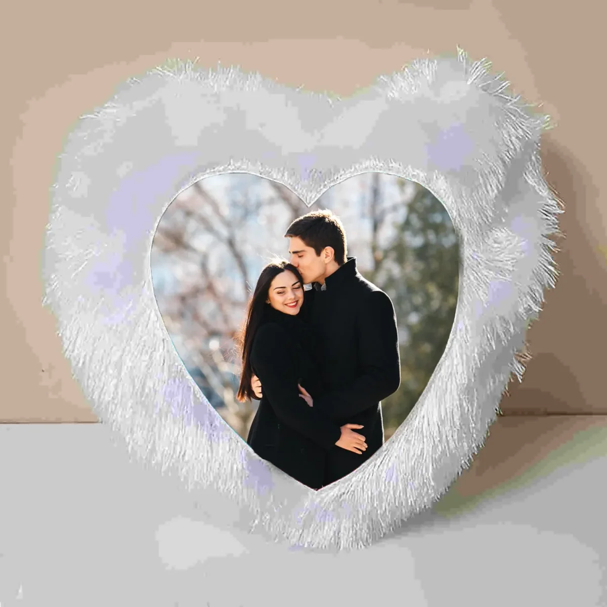 Fur Heart Color LED Pillow