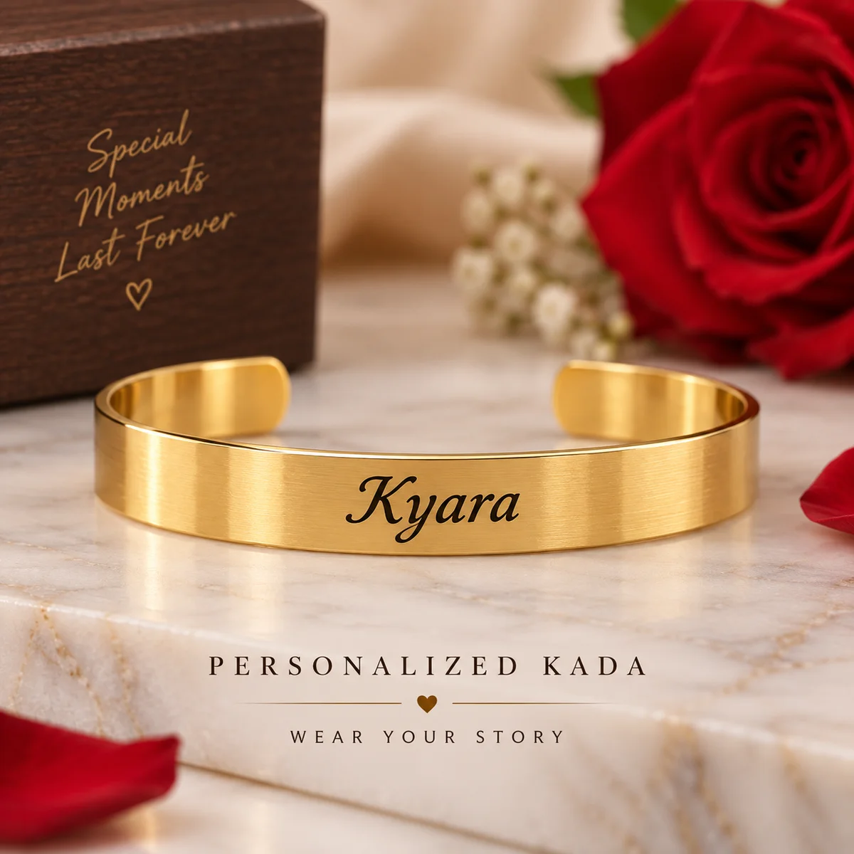 Engraved Metal Half Kada